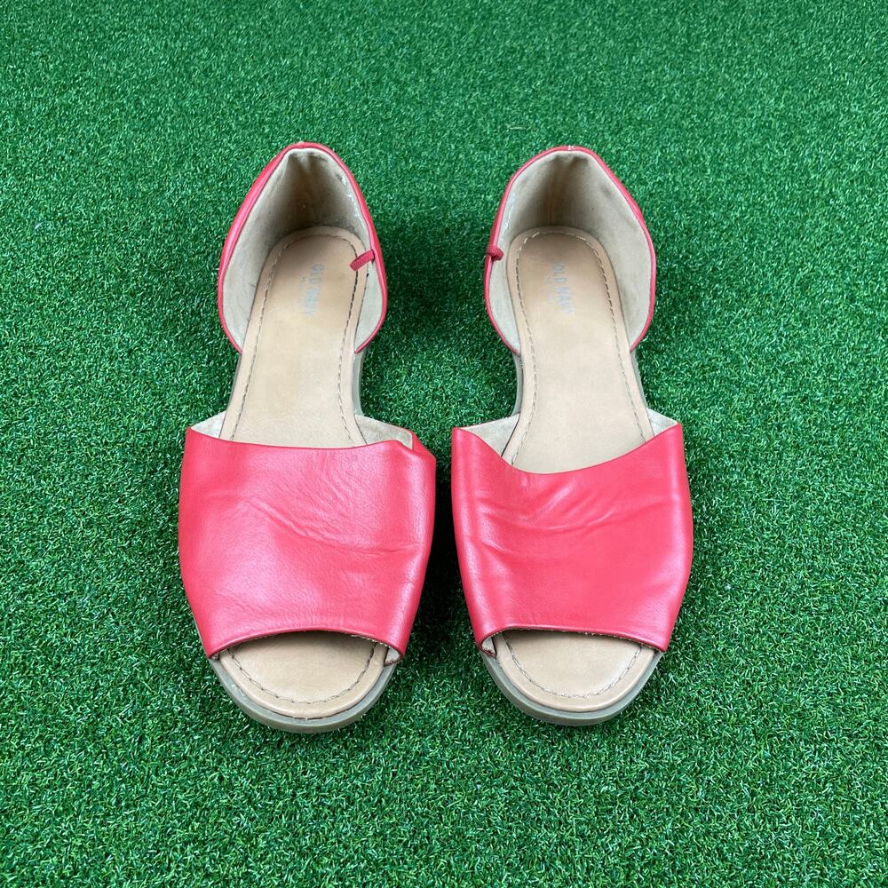 Vintage 00s Old Navy Red Faux Leather Peep Toe D'orsay Flats Sz 10